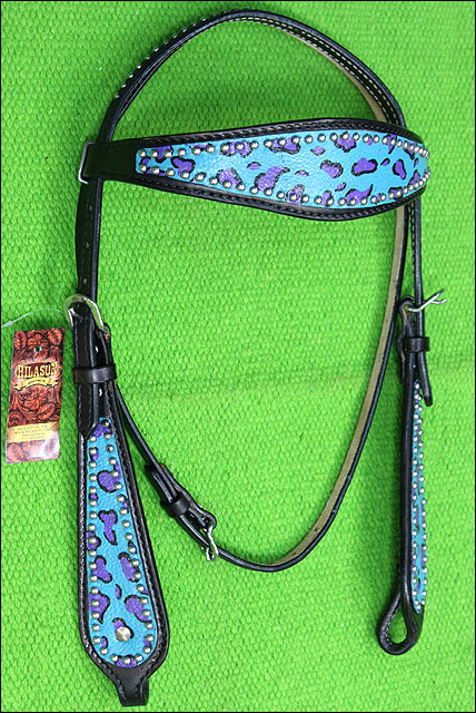 HILASON W. H. Leather Headstall &amp; Breast Collar Set Turquoise Cheetah