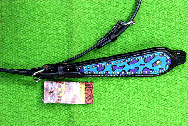 HILASON W. H. Leather Headstall &amp; Breast Collar Set Turquoise Cheetah