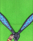 HILASON W. H. Leather Headstall & Breast Collar Set Turquoise Cheetah