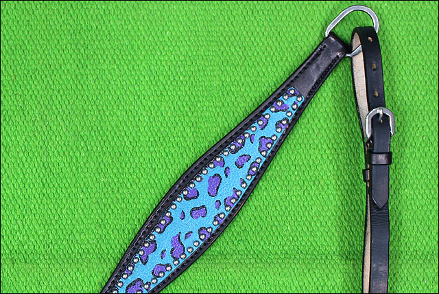 HILASON Western Horse Leather Headstall &amp; Breast Collar Set Turquoise Cheetah