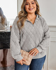 Plus Size Solid Quilted Quarter Zip Hoodie