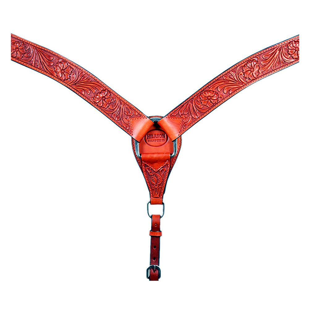 HILASON Western Horse Headstall Breast Collar Genuine American Leather Floral Mahogany