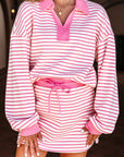 Stripe Collared V-Neck Pullover and Skort Set