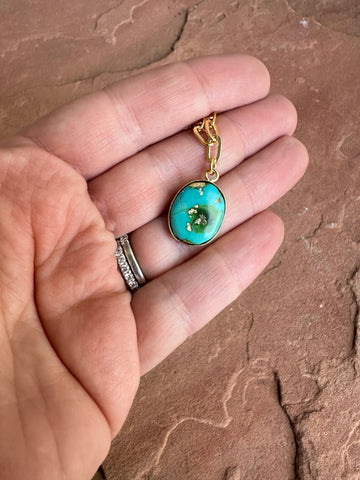 “The Golden Collection” THE SONORAN Handmade Natural Sonoran Mountain Turquoise 14k Gold Plated Necklace CIRCLE