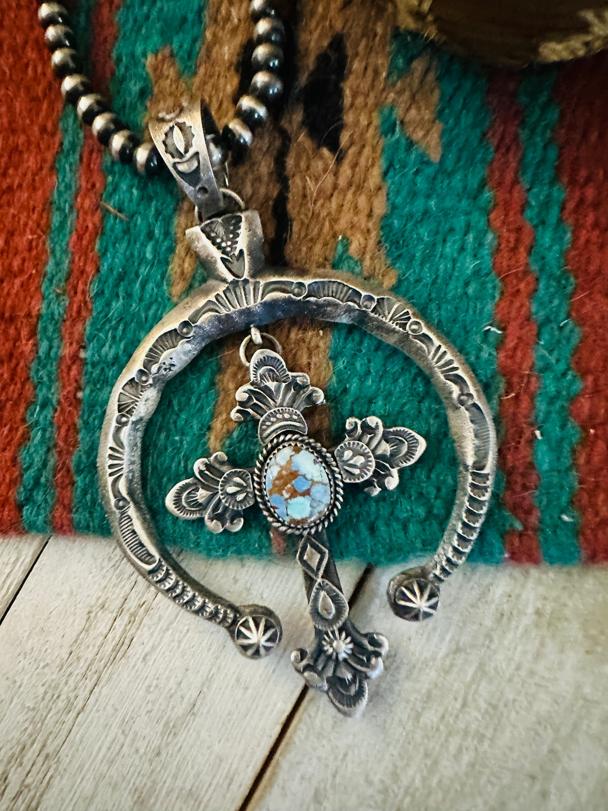 Navajo Sterling Silver Golden Hills Turquoise Naja Pendant-Kevin Billah