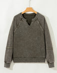 Lace Patchwork Mineral Wash Notched Neck Sweatshirt