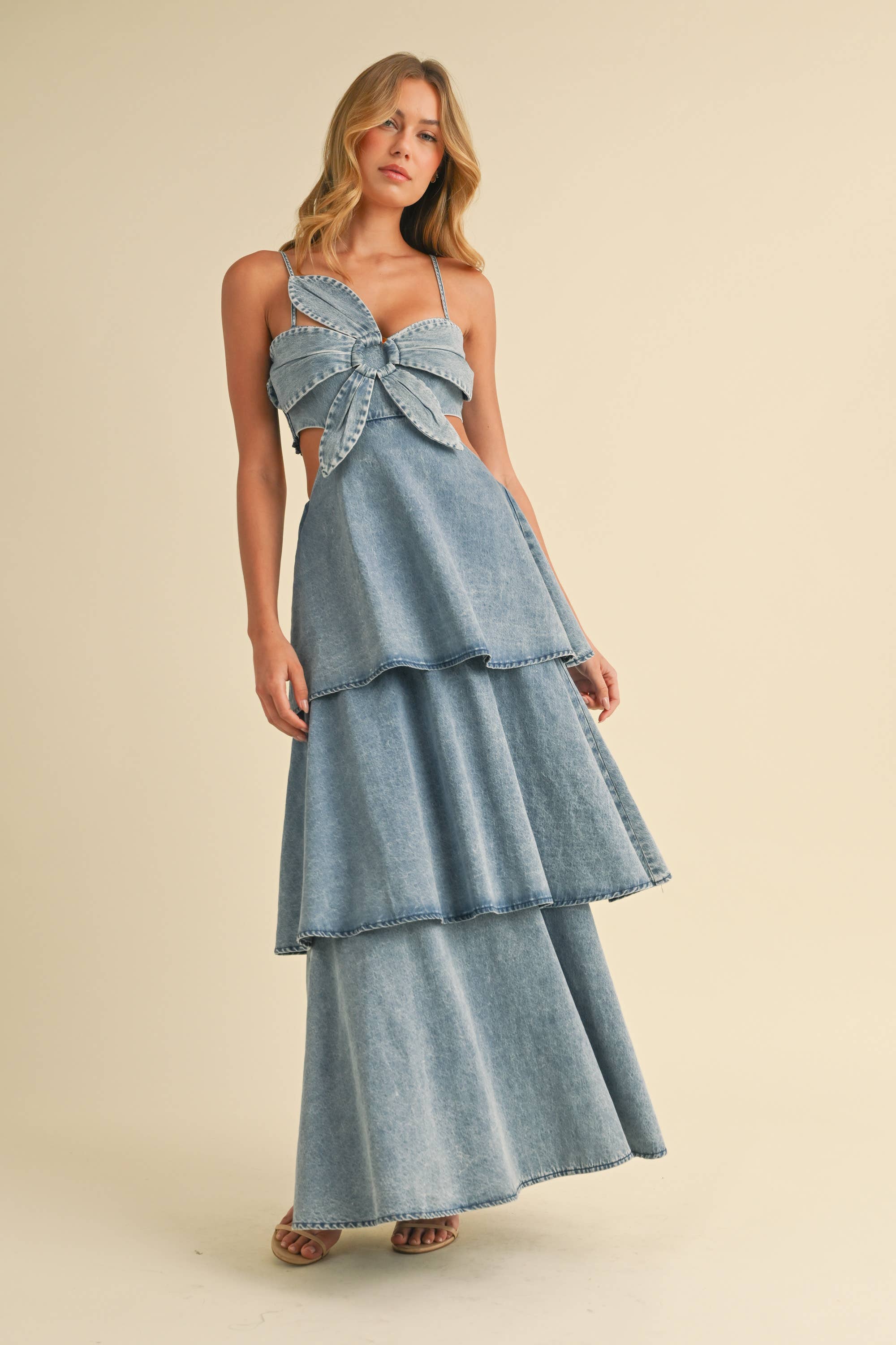 DENIM FLOWER MAXI DRESS