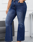 Aila Dark Blue Plus Size Stitching Flare Jeans