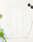 Solid Reverse Seam Crew Neck Long Sleeve Top