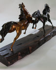 Limited Edition Two Galloping Horses Hand Painted Museum Quality Bronze Artwork