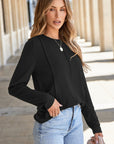 Solid Reverse Seam Crew Neck Long Sleeve Top