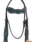 Western Horse Breast Collar Tack American Leather Black Turquoise Hilason