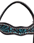 Western Horse Breast Collar Tack American Leather Black Turquoise Hilason