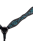Western Horse Breast Collar Tack American Leather Black Turquoise Hilason