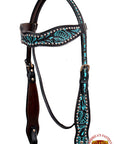 Western Horse Breast Collar Tack American Leather Black Turquoise Hilason