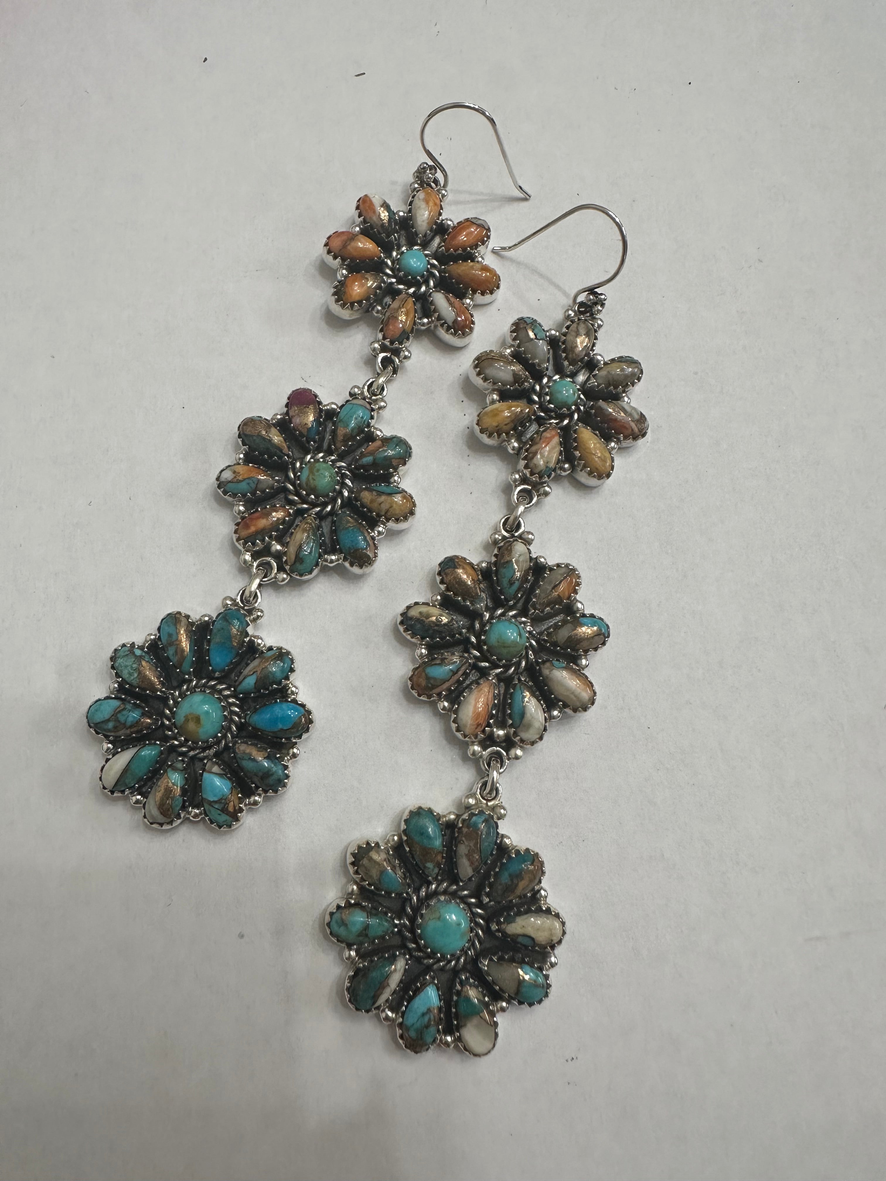 Cassidy Collection “Better Than Revenge” Handmade Spice, Turquoise and Sterling Silver Flower Dangle Earrings