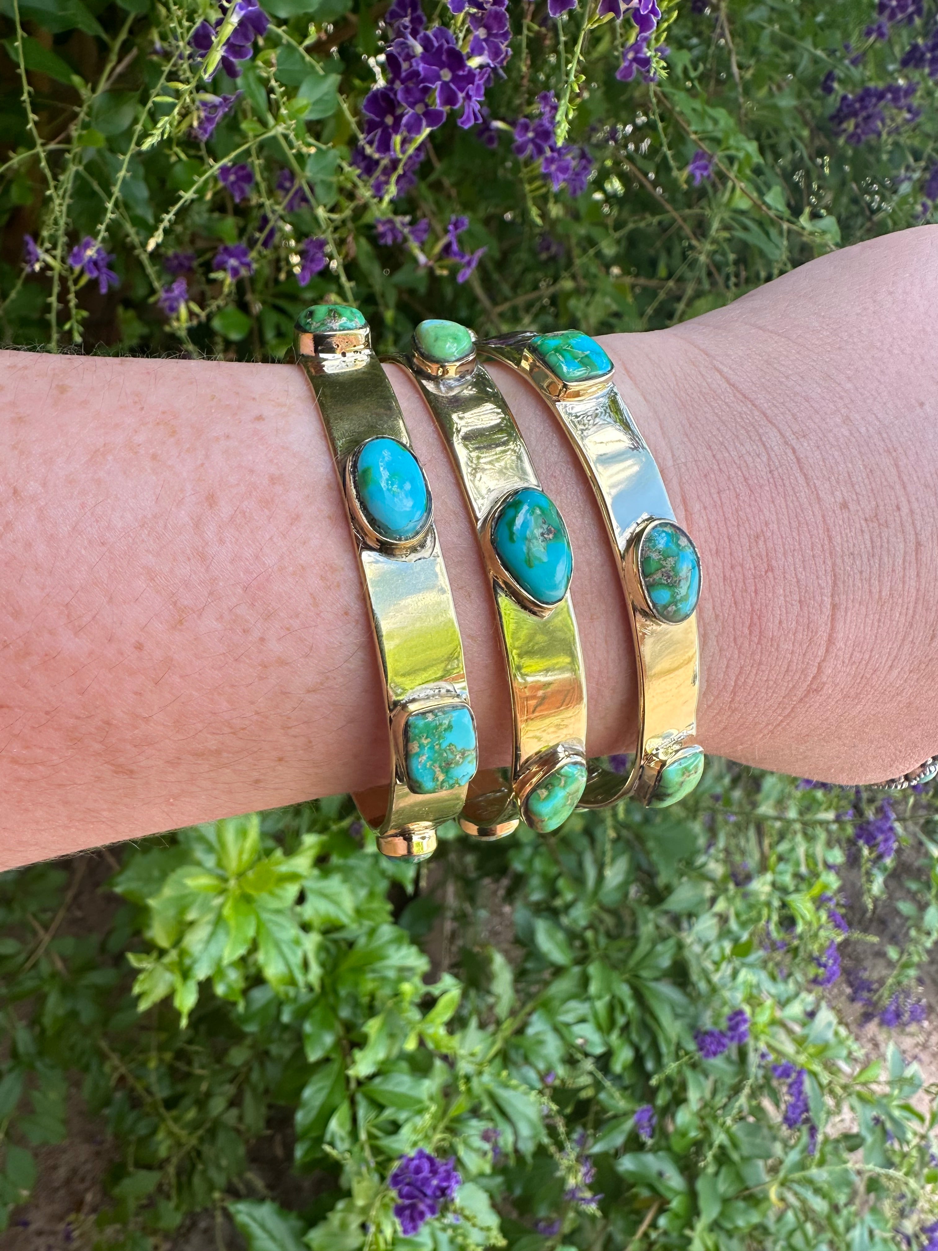 “The Golden Collection” Summerhaven Handmade Natural Sonoran Turquoise Gold Plated Bracelet Cuff