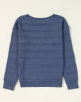 Pointelle Knit Boat Neck Drop Shoulder Sweater