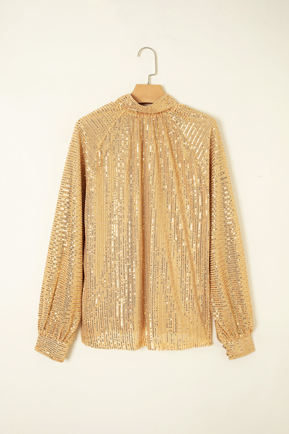 Solid Metallic Sequin Balloon Sleeve Blouse