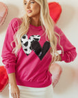 Valentine Heart Sequin and Cow Patchwork Sweatshirt
