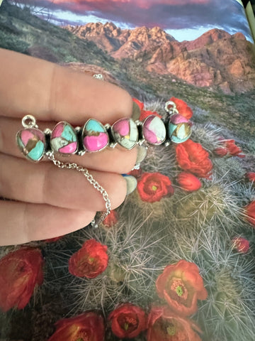 Handmade Cotton Candy Sterling Silver Multi Stone Bar Necklace