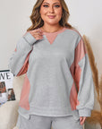 Plus Size Colorblock Pullover and Shorts Set