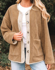 Fleece Corduroy Patchwork Button Up Jacket