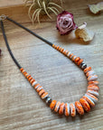23 inch Graduated Orange Spiny Necklace with Sterling Silver Pearls