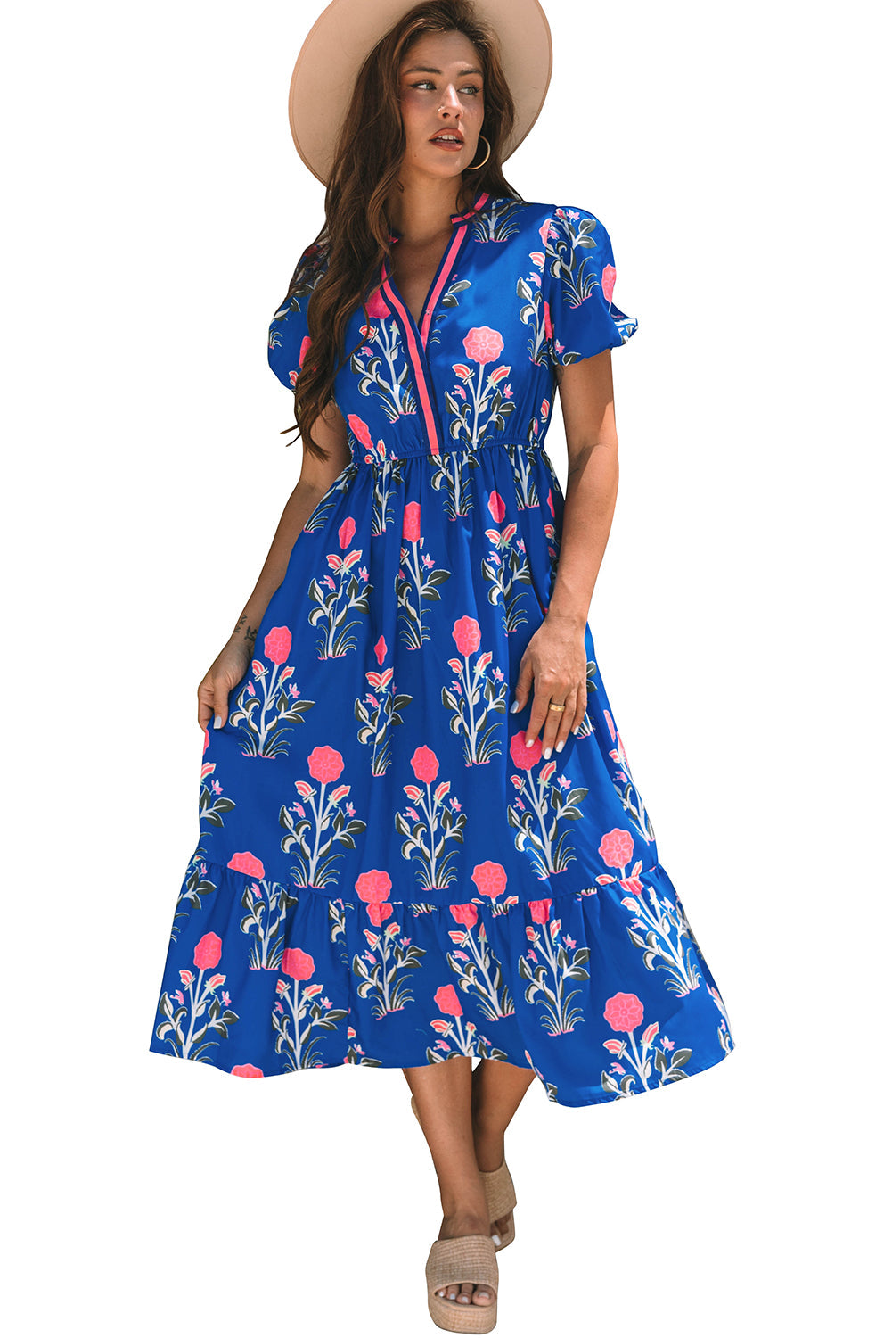 Blue Ruffle Hem Country Dress