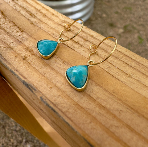 Golden Triangle Hoops: Handmade Turquoise & 14K Gold Plated Earrings