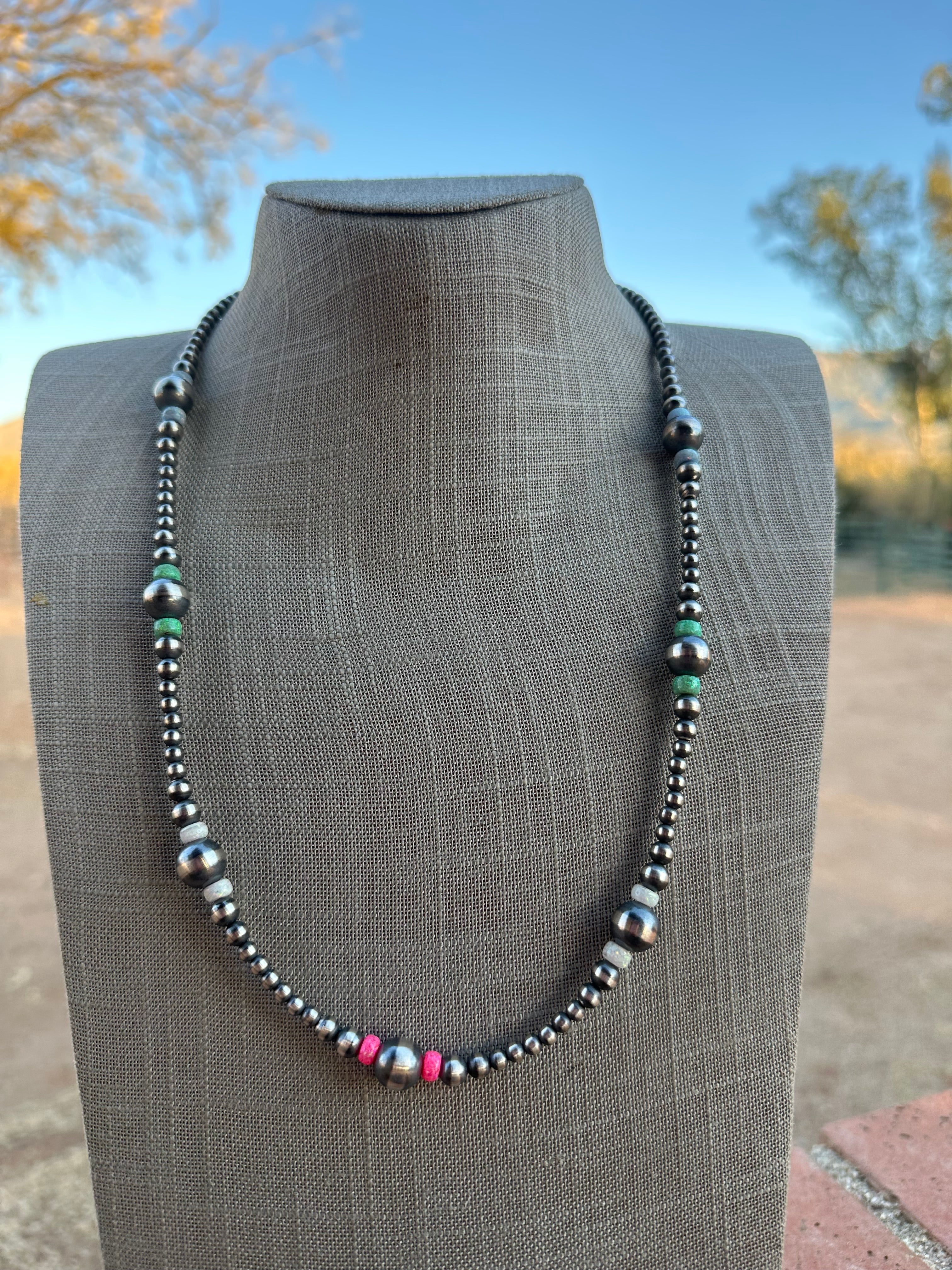 Navajo Style Navajo Pearl Sterling Silver Sherbet Opal Necklaces