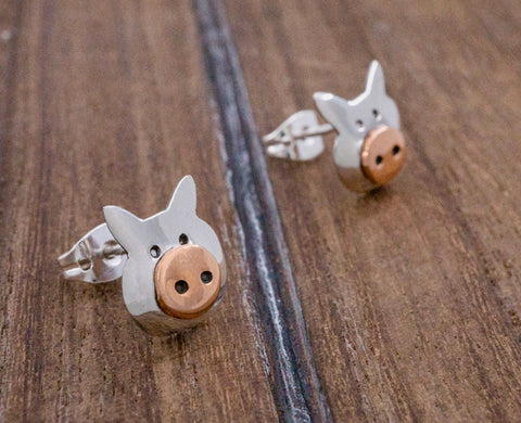 COPPER & SILVER PIGGY STUD Earrings