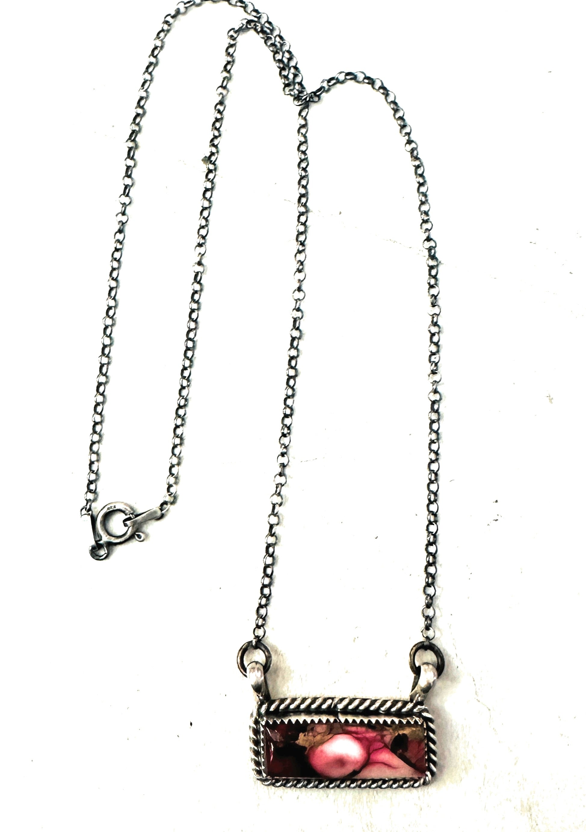 Navajo Rose Dahlia & Sterling Silver Bar Necklace