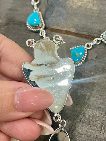 Handmade Sterling Silver Sonoran Mountain Turquoise Lariat Necklace