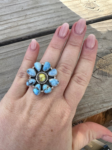 Stunning Handmade Palomino Turquoise & Silver Adjustable Ring