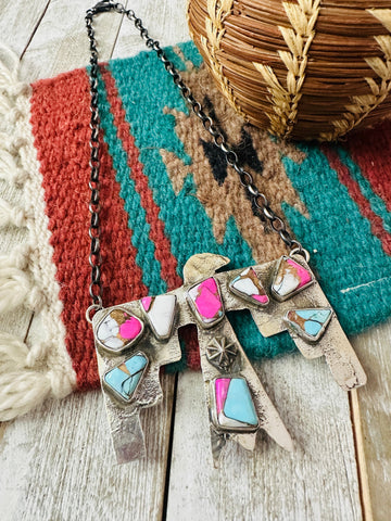 Zuni Sterling Silver & Cotton Candy Thunderbird Necklace by Jude Candelaria