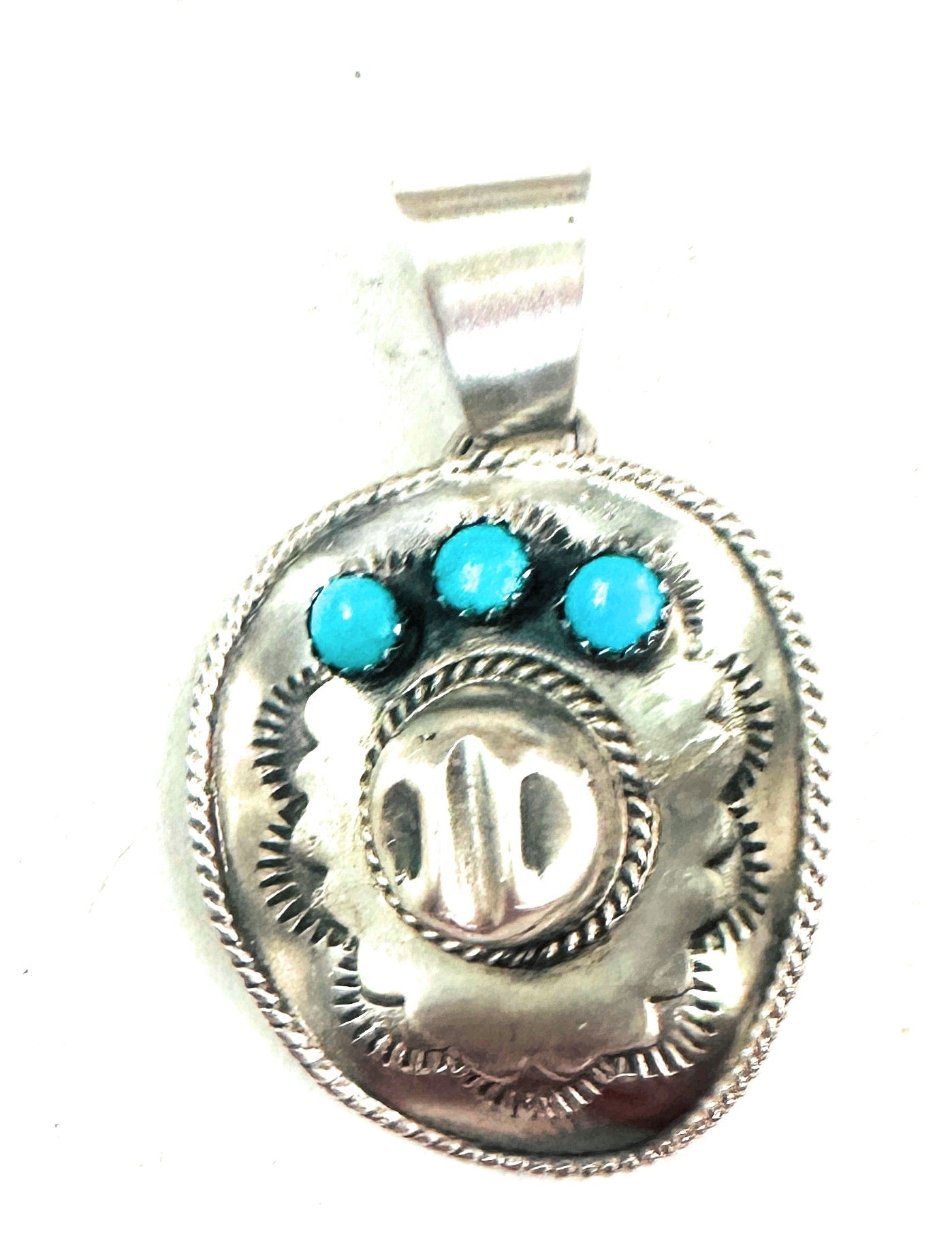 Navajo Turquoise & Sterling Silver Cowboy Hat Pendant