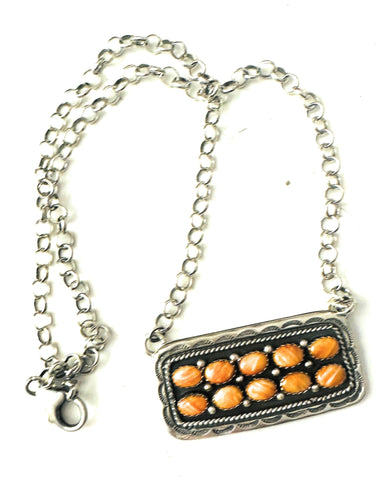 Navajo Sterling Silver & Orange Spiny Bar Necklace
