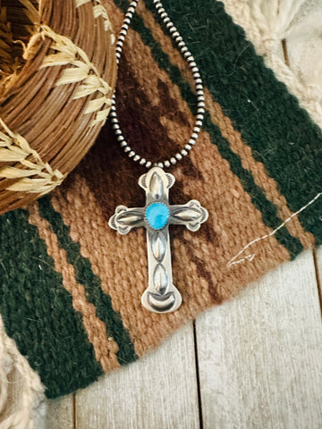 Navajo Sterling Silver & Turquoise Cross Pendant