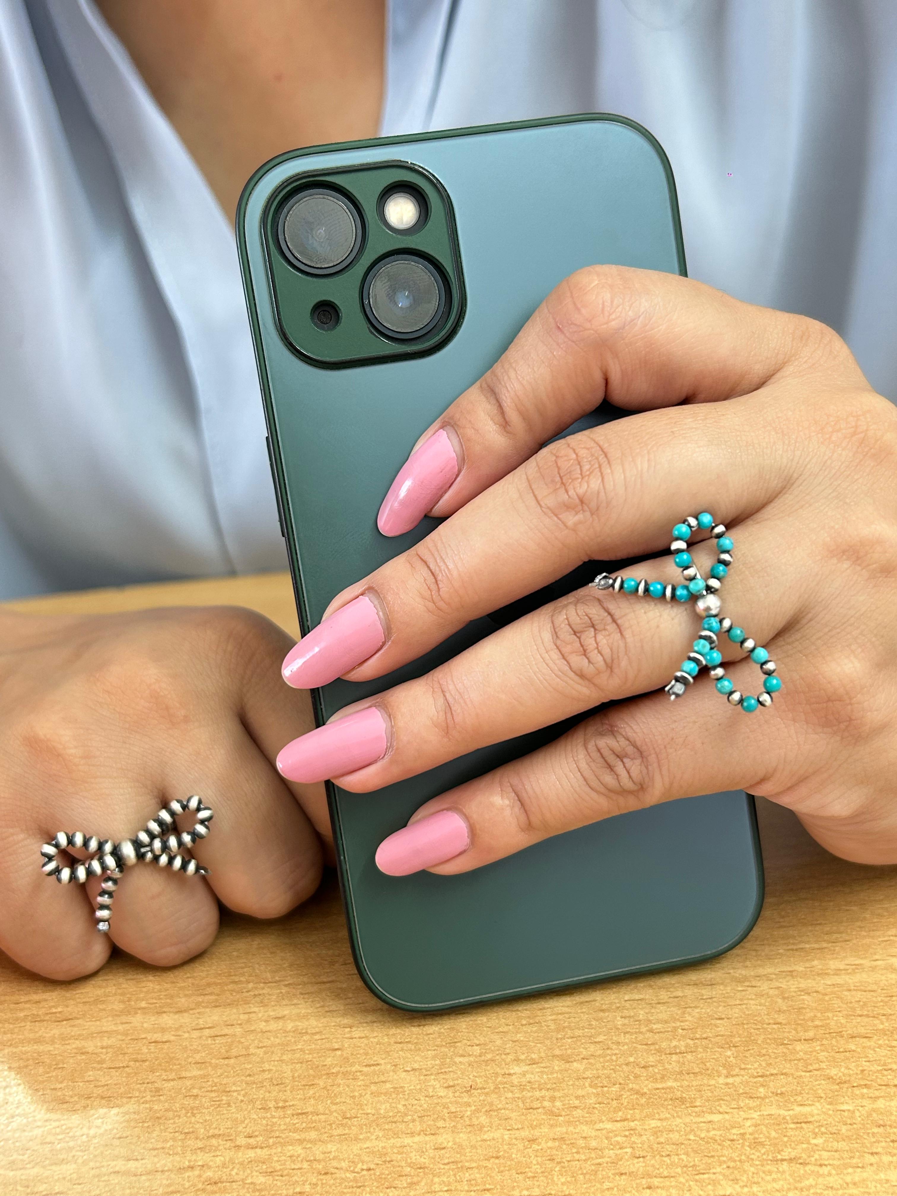 Handmade Turquoise Bow Tie Ring | Sterling Silver Navajo Pearl Style