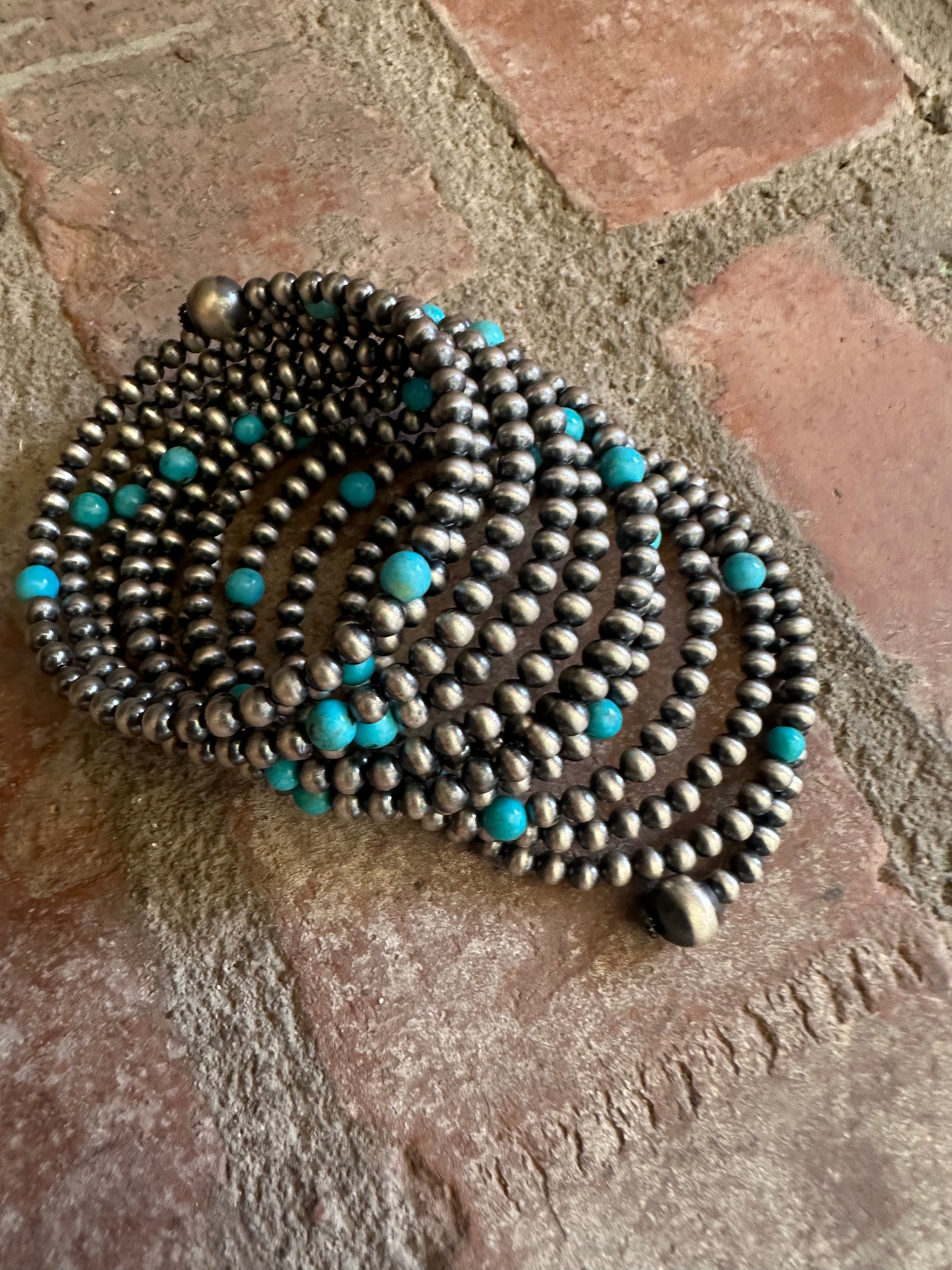 Cassidy Collection Handmade Sterling Silver & Turquoise Beaded Wrap Bracelet