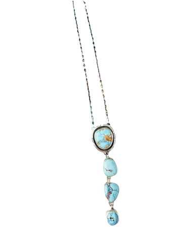 Navajo Sterling Silver & Golden Hills Turquoise Lariat Necklace