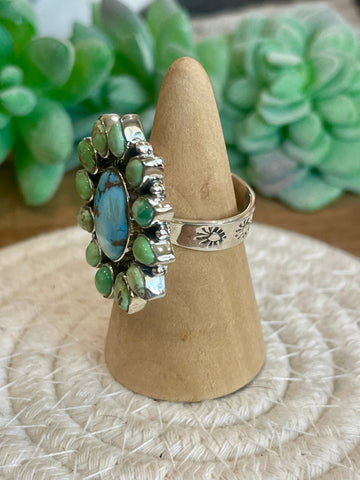 Beautiful Handmade Golden Hills, Turquoise And Sterling Silver Adjustable Ring