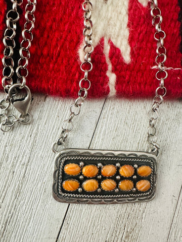Navajo Sterling Silver & Orange Spiny Bar Necklace