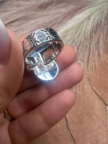 Beautiful Handmade Number 8 Turquoise And Sterling Silver Adjustable Ring