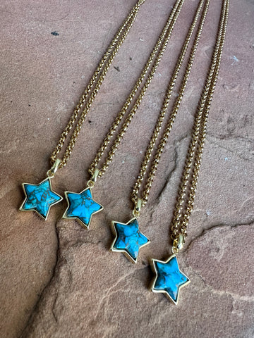 “The Golden Collection” Turquoise STAR Handmade Turquoise Gold Plated Necklace 20 Inches