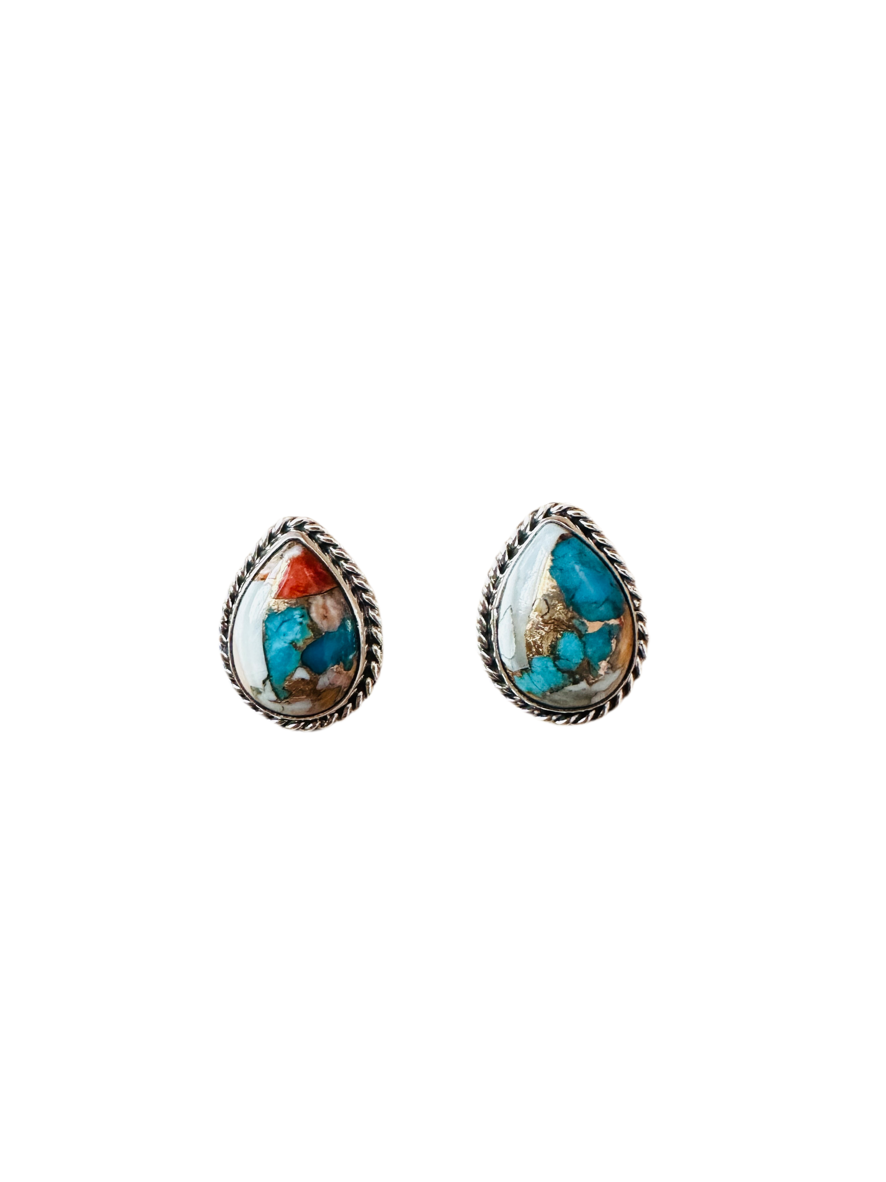Navajo Sterling Silver & Spice Teardrop Stud Earrings