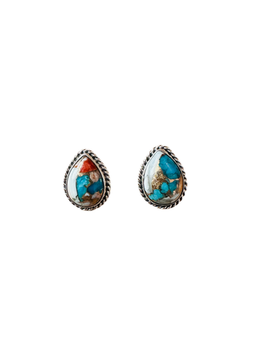 Navajo Sterling Silver & Spice Teardrop Stud Earrings