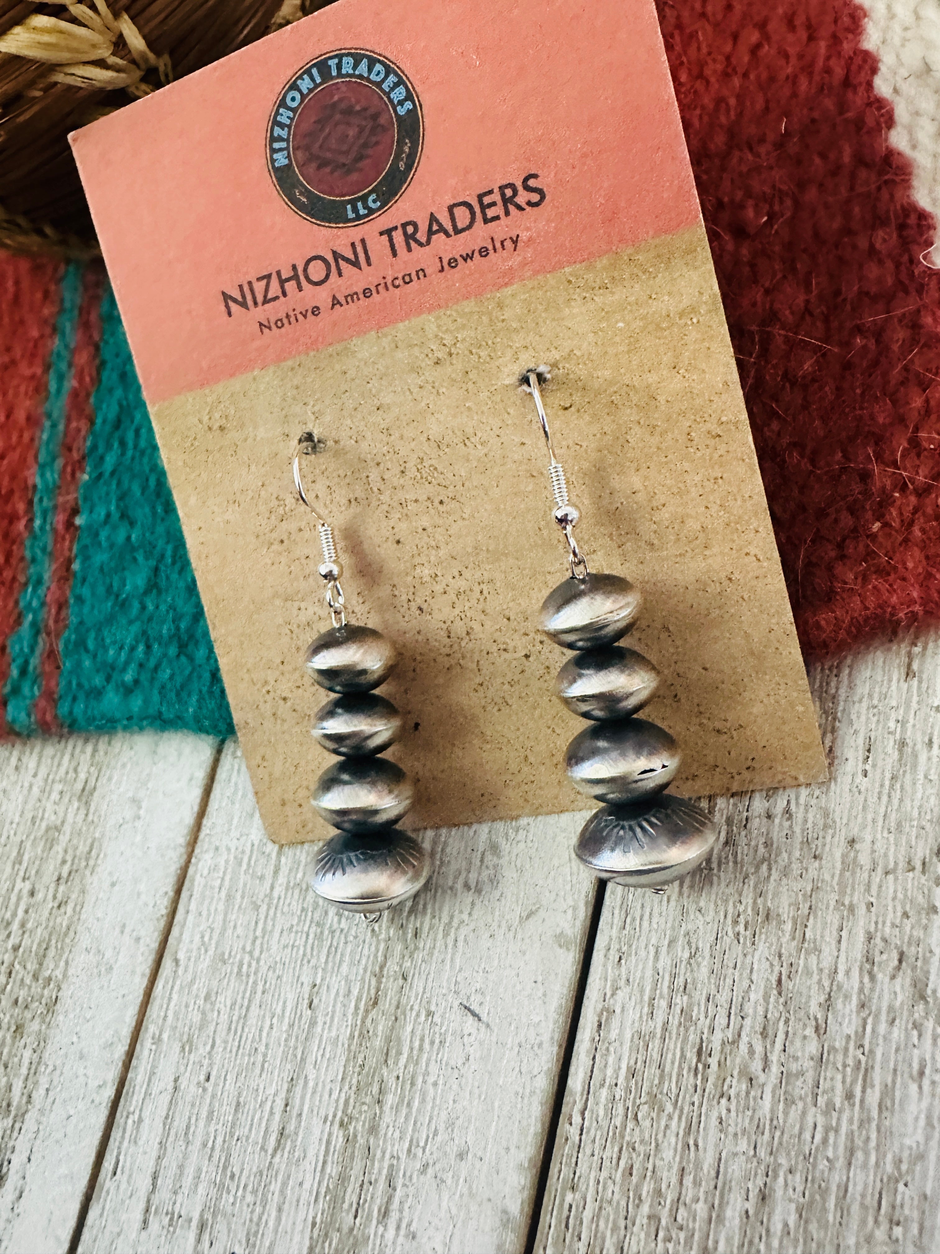 Navajo Sterling Silver Pearl Beaded Dangle Earrings #5