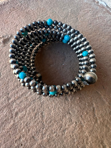 Cassidy Collection Handmade Sterling Silver & Turquoise Beaded Wrap Bracelet